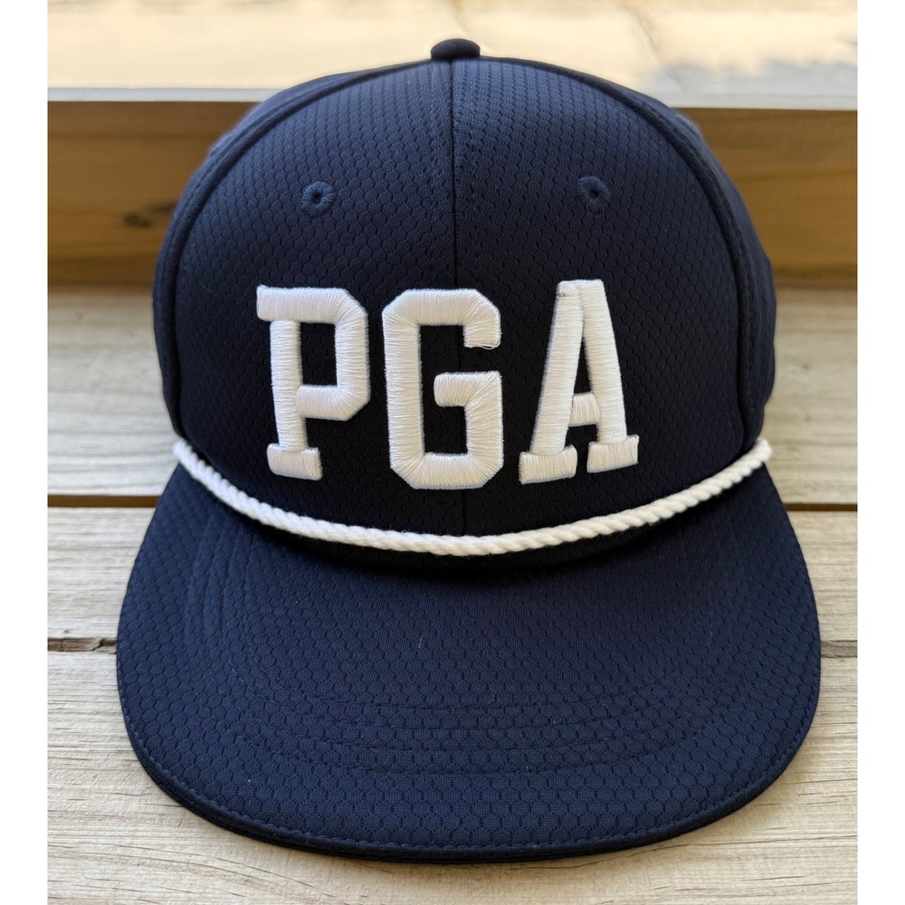 Macron PGA Golf Rope Hat – Navy Blue – Snapback – White Rope Accent
